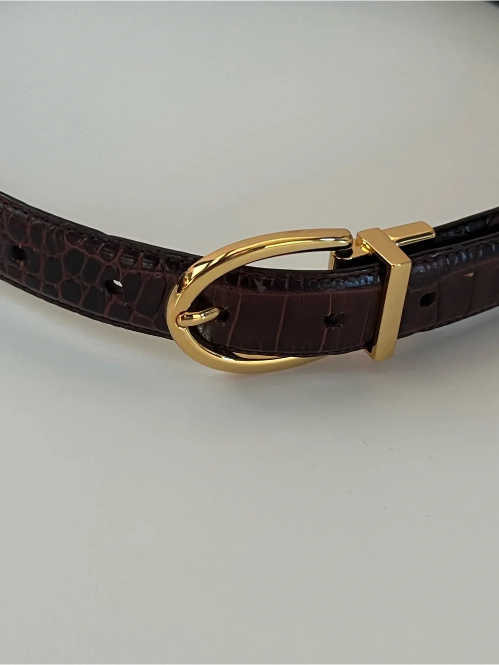 Lauren Ralph Lauren Reversible Brown Croc-Embossed Skinny Belt